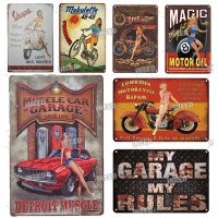 INEED Decor Sexy Pin up Girl Car Motorcycle Poster Metal Tin Signs Vintage Retro Metal Plate for Man Cave Garage Wall Decor