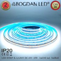 LED STRIP K-AA2835-240-6500K DC-24V IP20 240LED/1เมตร 18W/1เมตร BOGDAN LED แอลอีดีไฟเส้น สี:ขาวนีออน  1,200LED/5เมตร 90W/5เมตร ไฟริบบอนแอลอีดี