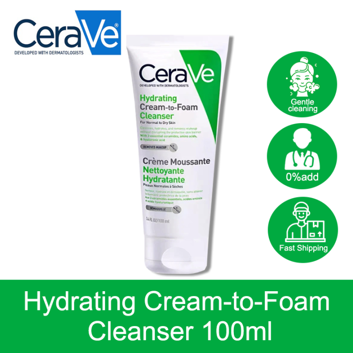 CeraVe Hydrating CreamtoFoam Facial Cleanser 100ml Mixed dried skin