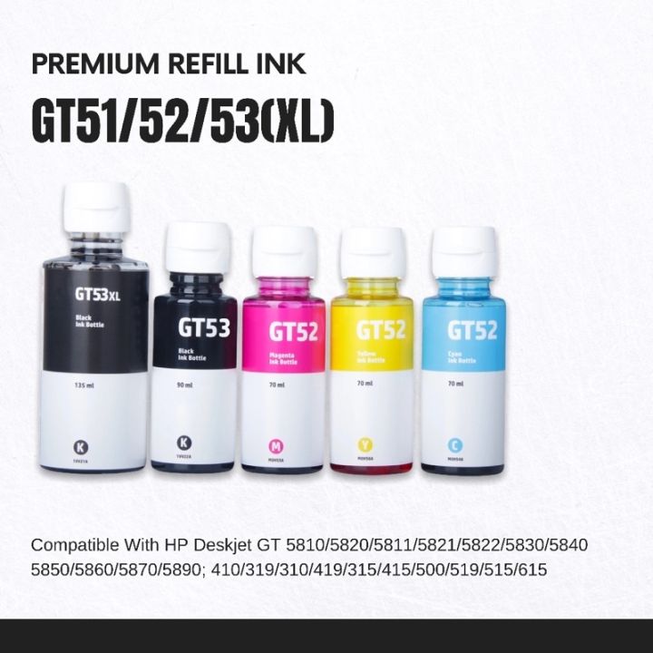 Premium Gt51 Gt52 Gt53 Refill Ink Compatible For Hp Deskjet 5810 5820 Smart Tank 508 518 618 8319