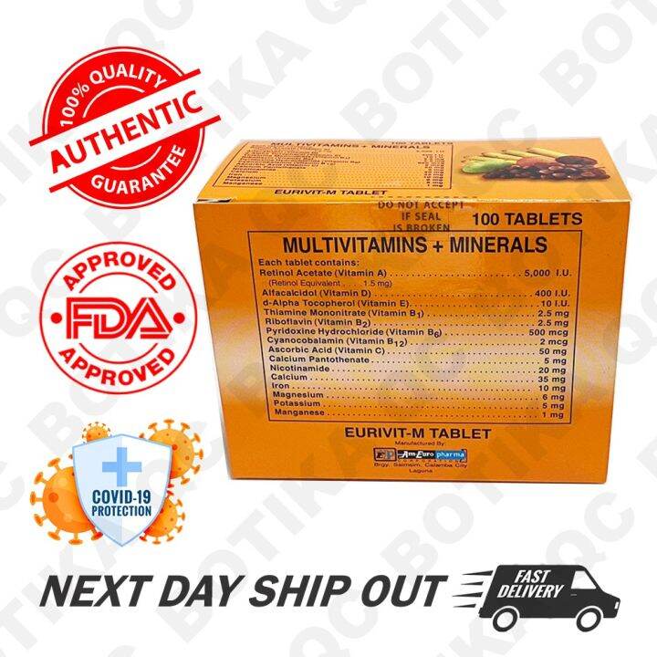EURIVIT MULTIVITAMIN PLUS MINERALS 100 TABLETS FDA APPROVED (2023