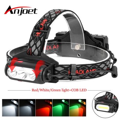 ┇✱ jiozpdn055186 Anjoet verde vermelho luz Branca cabeça da lâmpada T6 led USB Recarregável lanterna tocha COB headlamp18650 farol caça