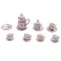 15 Piece Miniature Dollhouse dinnerware porcelain tea set tableware Cup plate Colorful floral print