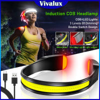 Vivalux ไฟหน้าชาร์จได้ LED COB สุดสว่างพร้อมไฟท้ายเตือนกันน้ำวิ่งไฟฉาย92กรัมไฟคาดศีรษะสำหรับตกปลาตั้งแคมป์ล่าสัตว์