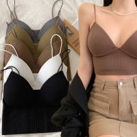 French Style Crop Top Camisole Bra Slim Fit Sexy Stretch Push Up Bra with Chest Pads Cropped Navel Short Tube Top V-Neck Tops