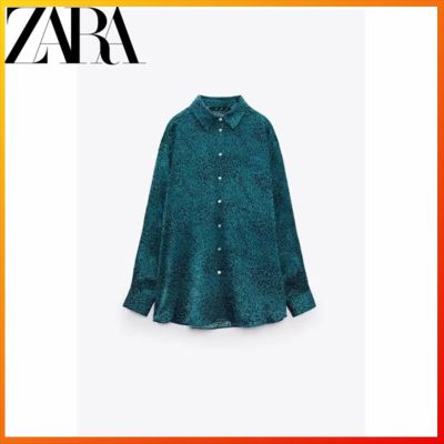 Zara ฤดูใบไม้ร่วงและฤดูหนาว ใหม่ เสื้อผ้าผู้หญิง พิมพ์ลาย ผ้าไหมซาติน เสื้อเชิ้ตแขนยาว x1