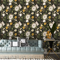 HelloYoung Vintage Dark Black Floral Self-adhesive Waterproof Wallpaper Furniture Renovation Black Rose Wall Stickers Bedroom Living Room Study Wall Decoration Stickers Vinyl Self-Adhesive Wallpapers