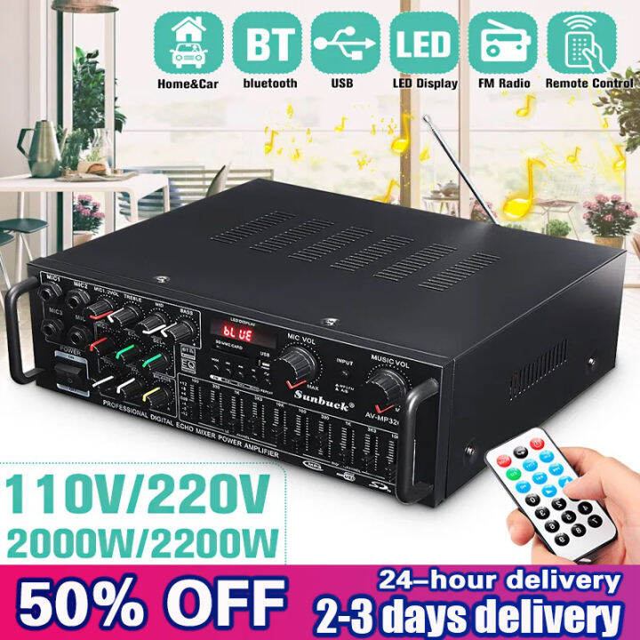 Sunbuck 220V 2000W 326BT Home Stereo Audio Amplifier Bluetooth 2CH EQ