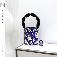 X Carrot Illustrator Cooperation Model Abstract Cartoon Graffiti Style Cotton Filled Bucket Bag Shoulder Bag 【BYUE】