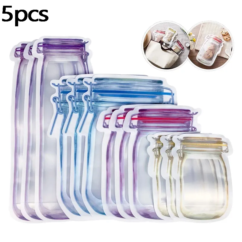 LovingLife Store 5PCS Reusable Mason Jar Bottles Bags Nuts Candy Cookies Bag Waterproof Seal Fresh Food Storage Bag Snacks Sandwich Zip Lock Bags Lazada Singapore