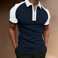 【high quality】  Mens Zippered Polo Shirt, Fashionable Pullover, Casual Sleeved Shorts, Summer Large Print, Solid Color