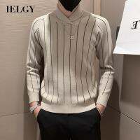 IELGY เสื้อผู้ชายลายทางเสื้อกันหนาวแบบถักผู้ชาย