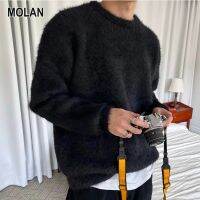 MOLAN เสื้อโค้ทสีทึบทำด้วยขี้ผึ้งอ่อนนุ่มผ้ากำมะหยี่สำหรับผู้ชาย,สเวตเตอร์ทรงหลวมสำหรับฤดูหนาวสำหรับทั้งหญิงและชายเสื้อกันหนาวคอกะลาสีฤดูใบไม้ร่วง