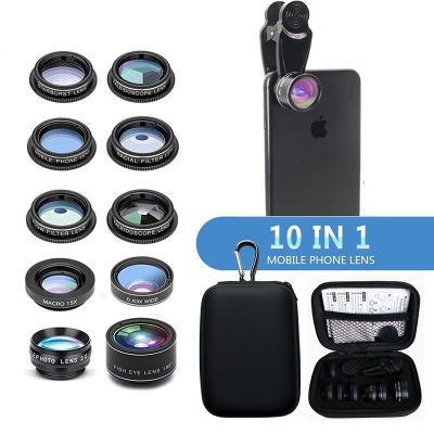 10in1 Phone Camera Lens Kit Fisheye Wide Angle Telescope Macro Mobile Lenses For iPhone Samsung Redmi 7 Huawei Cell PhoneTH