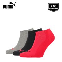 Puma ถุงเท้าข้อสั้น สีดํา สีเทา สีแดง สําหรับทุกเพศ (3 คู่) r