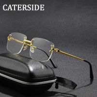 CATERSIDE Small Rimless Square Sunglasses Man New Clear Sun Glasses For Men Popular High Quality Gradient Metal Eyewear UV400