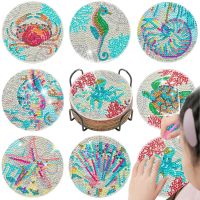 RUOPOTY 8pc/sets Diamond Painting Coasters with Holder Ocean Diamond Art Coasters DIY Crafts for Adults Diamond Diy Gift