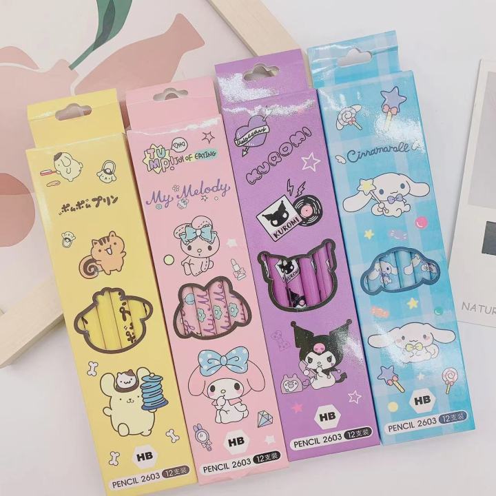 sanrio-ดินสอลายการ์ตูน-kawaii-melody-kuromi-cinnamoroll-60ชิ้นภาพวาดเด็กดินสอเครื่องเขียนขายส่ง