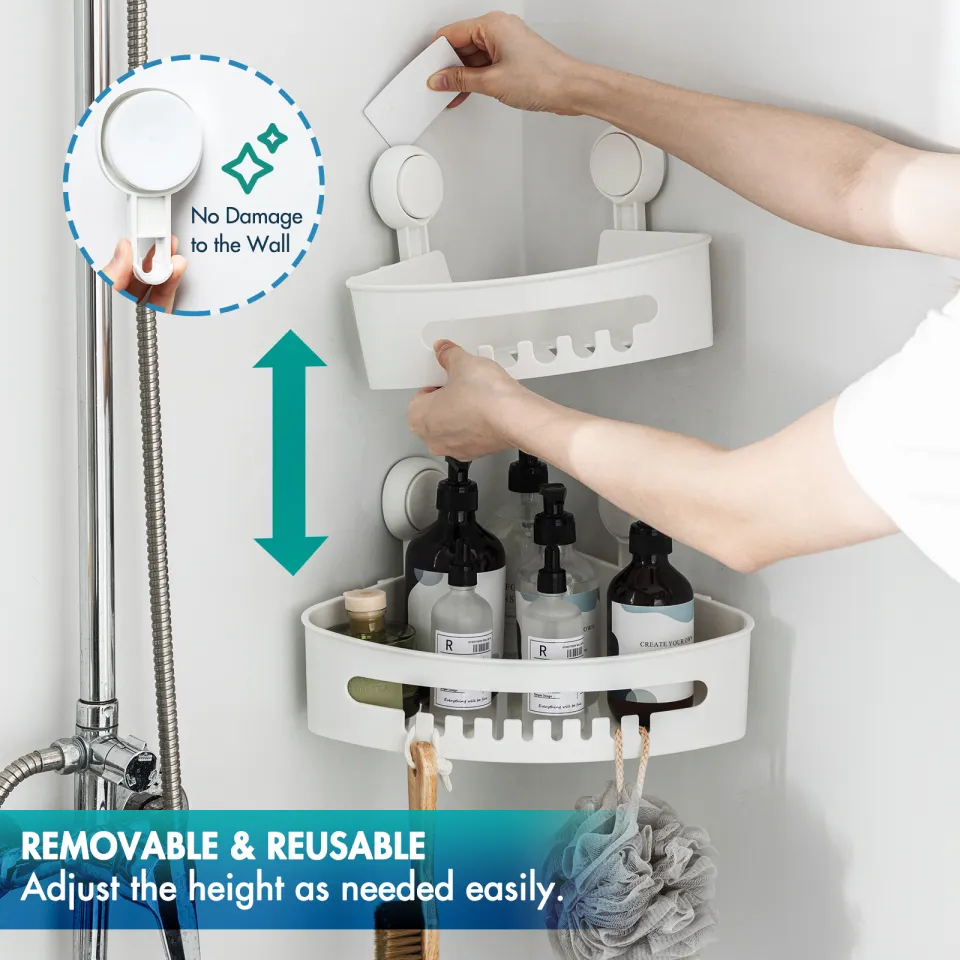 1/3pcs Heavy Duty Corner Shower Caddy With Suction Cups , Bathroom Shower  Shelf Storage Basket Wall Mounted Organizer For Shampoo Conditioner, Plastic