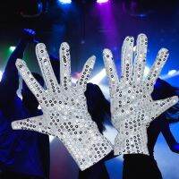 ✕ Clown Gloves 1 Pair Practical Shiny Sequin Dress Up Regular Fit Dance Gloves for Adult