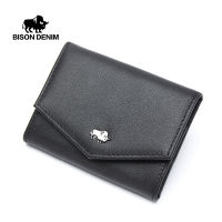 BISONDENIM Men Wallet Short Skin Wallets Purses Leather Money Clips Sollid Thin Wallet Men Purses 2 Colors W9735