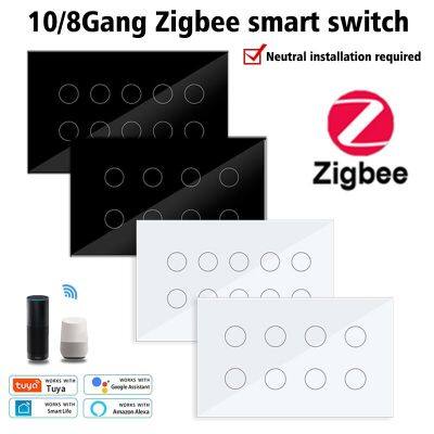 10Gang  Zigbee Tuya Smart Touch Light Wall Switch Glass Panel whole house control Compatible with Alexa Google Home