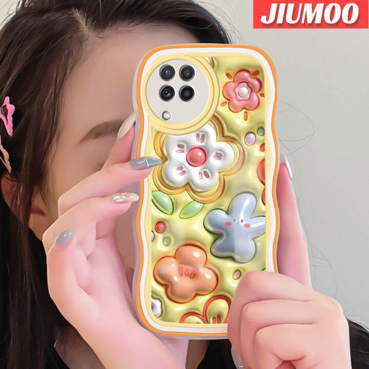 jiumoo-เคสโทรศัพท์ปลอกสำหรับ-samsung-galaxy-a22-4g-a22-5g-เคส3d-ลายดอกไม้สีสันสดใสเคสโทรศัพท์กรอบซิลิโคนนิ่มใสแบบแฟชั่นเลนส์กล้องถ่ายรูปเคสโปร่งใสป้องกันการกระแทก