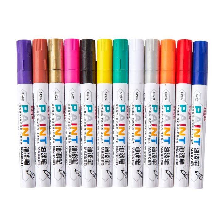 12-color-paint-marker-pen-white-waterproof-car-tyre-tire-tread-cd-metal-permanent-paint-marker-oily-diy-art-marker-pen