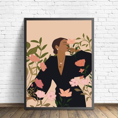 Boho Wall Art พิมพ์บทคัดย่อผู้หญิงภาพแฟชั่นภาพประกอบโปสเตอร์พฤกษศาสตร์ดอกไม้ Art ภาพวาดผ้าใบ Tropical Wall Decor