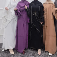 4ชิ้น A Baya ชุดเปิดกิโมโนคาร์ดิแกนฮิญาบชุดห่อผูกกระโปรงดูไบ Kaftan Jalabiya มุสลิมอิสลามตุรกีเสื้อคลุมเจียมเนื้อเจียมตัวชุด