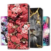 Lion Wolf กระเป๋าโทรศัพท์ลายดอกไม้สำหรับ Samsung Galaxy A12,เคสแม่เหล็ก A52 A13 A23 A33 A53 A73 M23 M53 5G 4G M52 M12 D08F