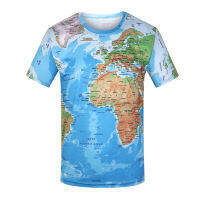 Felicemall ผู้ชายฤดูร้อน World แผนที่3D แขนสั้นพิมพ์ลายคอกลมเสื้อยืดเสื้อ