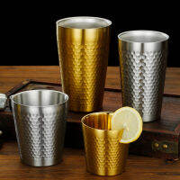 Creative Hammer Texture แก้วเบียร์สแตนเลส Double Wall Drinkware เครื่องดื่มเย็นถ้วยกาแฟชาแก้วน้ำห้องครัว Bar Utensils