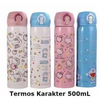 500ml Hot Water Thermos Character Doraemon And Hello -Tumbler Button Stainles Steel Water Resistant Hot And Cold 24 Hours Strong Durable-Tumbler Model Smart Lock One Touch Opener-Therms Beautiful Character Mini Stenlis