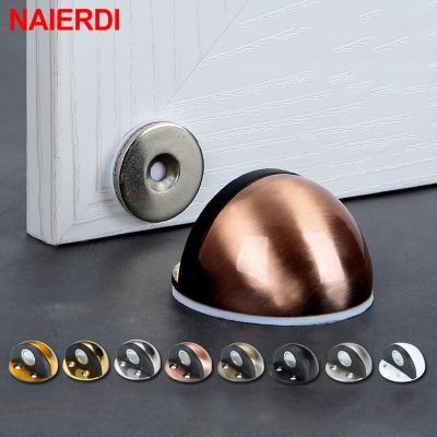 【LZ】۞  NAIERDI Non Punching Sticker Door Stopper Stainless Steel Rubber Magnetic Hidden Door Holders Floor Mounted Nail-free Door Stops