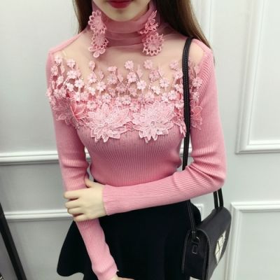 Mesh Transparent Embroidery Diamonds Sweater Women Slim Formal Wear Sweater Pullover Knitting Autumn Winter 2019 Jumper M93301