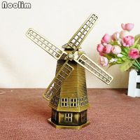 (Gold Seller) NOOLIM Vintage Dutch Windmill Building Decor Metal Craft Retro Antique Bronze Dutch Windmill Model Home Decoration Creative Gift