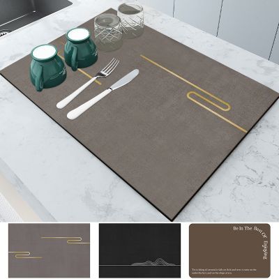 【YF】 Kitchen Dish Drying Mat Super Absorbent Sink Drain Pad Tableware Coffee Draining Printed Dinnerware Cup Bottle Placemat