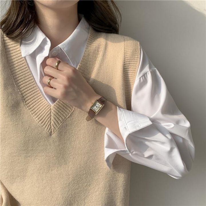 แฟชั่น2023-เสื้อกั๊กถักคอวีแขนกุดผู้หญิง-เสื้อกั๊กเสื้อคาร์ดิเกนแบบหลวมเกาหลีอินเทรนด์