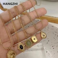 HangZhi 2021ใหม่สร้อยคอจี้รูปหมีดาวขอบมนน้ำหยดสไตล์โบราณเกาหลีสีทองเรขาคณิตเครื่องประดับเหล็กไทเทเนียม