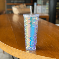 Starbuck Cup ฤดูหนาวคริสต์มาสเล่นสกีเครื่องชั่งที่มีสีสัน Straw Cup พลาสติกความจุขนาดใหญ่ผู้ใหญ่หญิง High Face Value