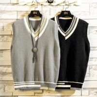 CODAndrew Hearst 【KT Clothing】Mens Korean Fashion Loose College Style Knitted V-neck Sleeveless Vest M-2XL