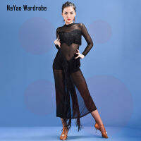 Fringe Latin Dance Dress ผู้หญิงแขนยาวพู่ชุดสำหรับห้องบอลรูม samba Tango Chacha เต้นรำ performamnce SS011