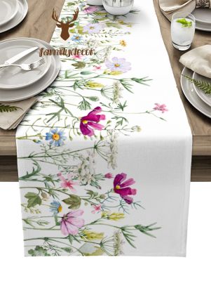 Luxury Table Runner Spring Flowers Colored Fields Birthday Party Hotel Dining Table High Quality Cotton And Linen Table Cloth