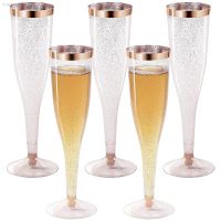 【CW】✆  1-30 Disposable Flute Plastic Gold Glitter Classicware Glass Toasting Flutes Cocktail Goblet Wedding Bar Hot