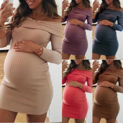 ✐ Vestido de maternidade um ombro para mulheres grávidas roupas gravidez saia monocromática maternidade plus size sexy novo