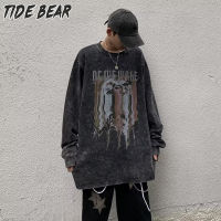 TIDE BEAR เสื้อกันหนาวบางสายลมธรรมชาติ Ruffian แขนยาวพิมพ์ลายปีศาจสีดำ