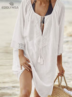 ผู้หญิงชุดว่ายน้ำ Cover Ups เซ็กซี่ Kaftan Beach Tunic Dress 2023ฤดูร้อน Robe De Plage ผ้าฝ้าย Pareo Beach Cover Up # Q363