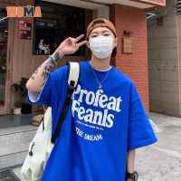 WOMA เสื้อหลวมใหญ่พิเศษแขนยาวขนาดใหญ่พิเศษสั้นของผู้ชายเสื้อแขนสั้นพิมพ์ลายตัวหนังสือแบรนด์แฟชั่นเสื้อพิมพ์ลาย