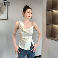 YIGE 2022ใหม่เกาหลีรุ่นไม่สม่ำเสมอเสื้อยืดผู้หญิงจีบ Camisole Chain Design Sense Backless เสื้อแขนกุดผู้หญิง